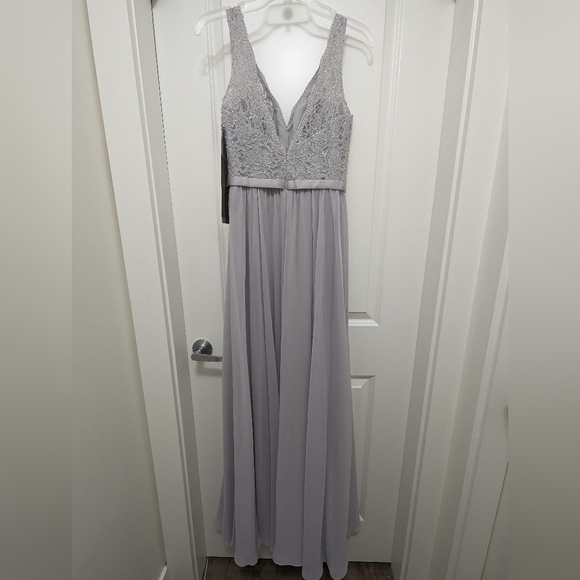 2 New size 8+20 MORI LEE Style 714 Silver Grey Lace Chiffon Evening Dresses - Picture 8 of 16